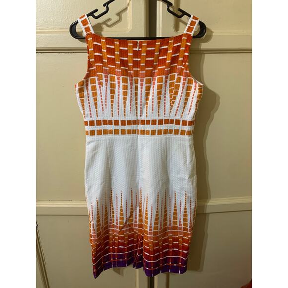 Jones New York Sleeveless Dress Orange and Purple Geometrical Squares Size 6 - Picture 5 of 11
